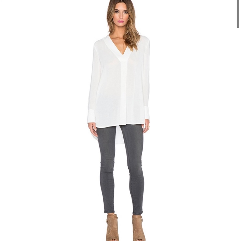 Vince Long Sleeve V Neck Top in Off White